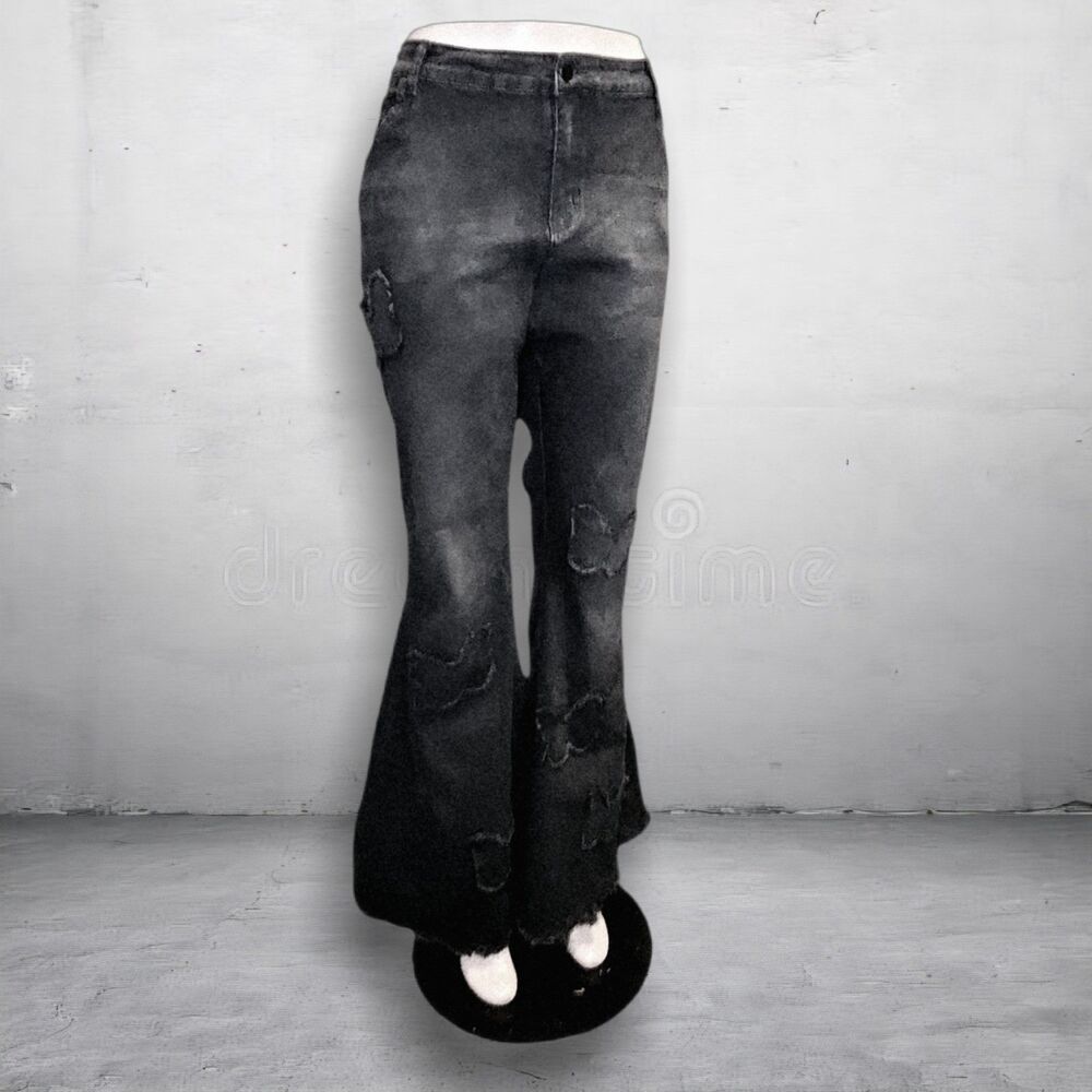 Y2K Plus Size 4X Black Butterfly Flared Bell Bottom Jeans